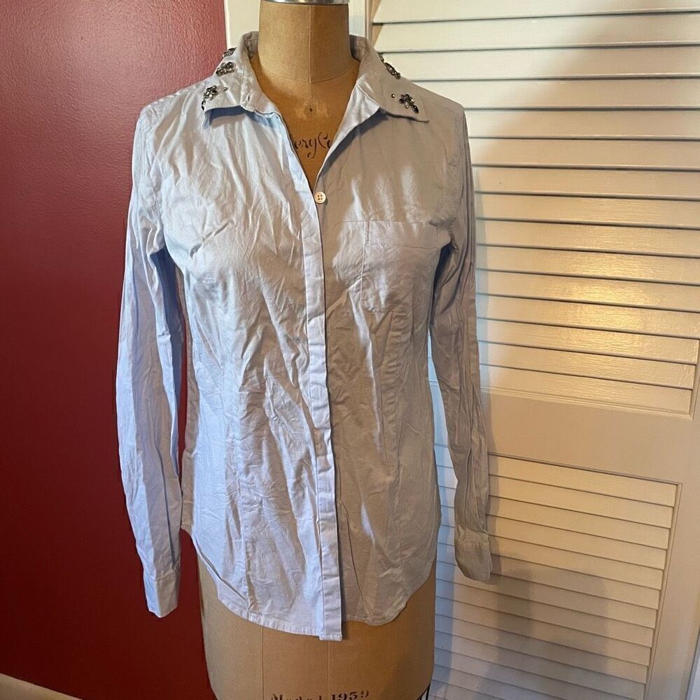 LOFT | light blue softened shirt bejeweled collar XS